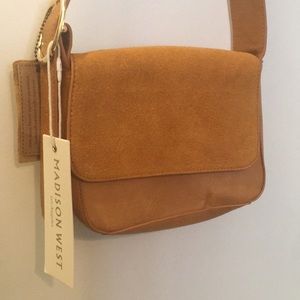 Madison West Suede Tan Crossbody Satchel